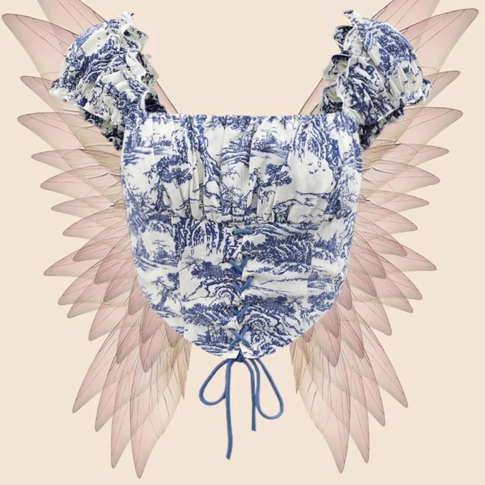 SHEIN VCAY Western Print Ruched Bust Grommet Lace Up Bandana Hem Crop Blouse